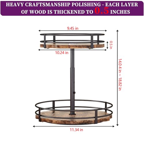 Heavy-Duty 2-Tier Lazy Susan Organizer, Adjustable to Different Heights, Countertop Spice Rack, Upgraded Thickened Wooden Board, Suitable for Seasoning Organizer, Kitchen Organization