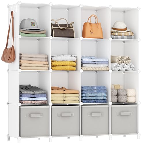 HOMIDEC Closet Organizers and Storage, 16 Cube Storage Organizer, White | Portable Closet Organizer System Bookshelf Storage Cubes Shelves for Bedroom, Kids Room, Bathroom, Wardrobe, Clothes Rack - color: White, size: X-Large