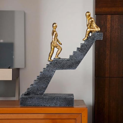 Modern Staircase Sculpture, Gold Figures on Black Steps - color: ‌"dual Gold"‌