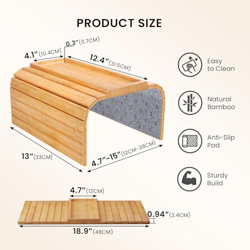 2 Pack Bamboo Folding Sofa Arm Tray with Anti-Slip Pad (Natural) | Couch Armrest Tray,Foldable Build, Space-Saving Storage, No Assembly, easy to clean, universal arm fit,Gift box - color: Natural