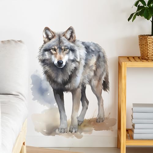 Lifelike Wolf Animal Wall Decal Peel and Stick Jungle Wild Animal Wall Stickers Removable Vinyl Wall Arts Decor for Kids Boys Bedroom Living Room Club Party fun-e50 - color: 04-wolf