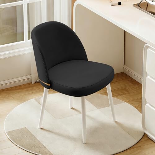 JPBSTO Swivel Vanity Chair No Wheels, Armless Desk Chair with Metal Legs, Accent Dining Chair with Ergonomic Backrest for Bedroom, Office, Dining Room, Black - color: Black, size: Set of 1