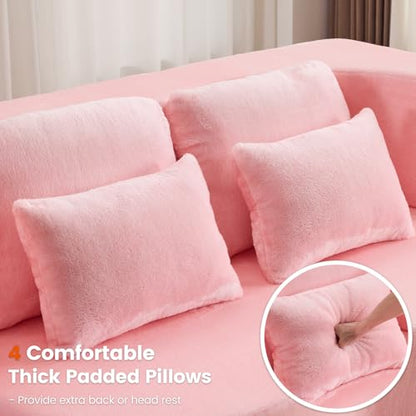 78” Convertible Sofa Bed, Full Size Sleeper Couch, Pink | Boneless Folding Loveseat, Deep Seat, Soft Chenille, 4 Pillows, No Assembly, for Guest Living Room Bedroom - color: Pink, size: 78"