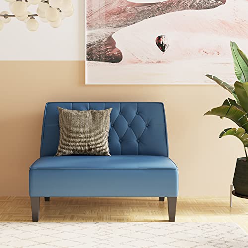 annjoe Button Tufted Loveseat Settee Upholstered Sofa Backrest Buckle Couch Banquette Bench for Dining Room Living Room Bedroom Funiture-Blue - color: Blue