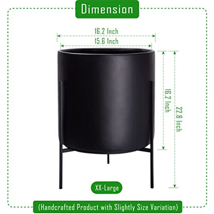 D'vine Dev Cylinder Planter Pot with Metal Stand, Black, 16 in, 96-T-B-5 | Durable Fiberclay Construction, Sleek Modern Design, Heavy-Duty Iron Stand, Drainage Hole & Saucer, Elegant Indoor Display - color: Black, size: XX-Large 16 Inch