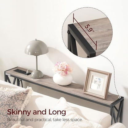 MAHANCRIS 5.9" Narrow Sofa Table with Charging Station, 39.4 Behind Couch Table with Outlet, Slim Entryway Console Table, Small Space, for Hallway, Living Room, Foyer, Greige CTHG151E01 - color: Greige, Black