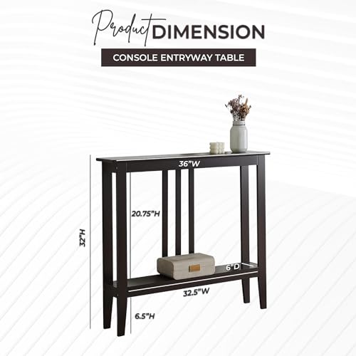 Kings Brand Narrow Console Table with Storage Shelf for Entryway, Espresso | Slim Sofa Table for Hallway, Foyer or Living Room with Open Shelf for Décor, Books & Everyday Essentials - color: Espresso