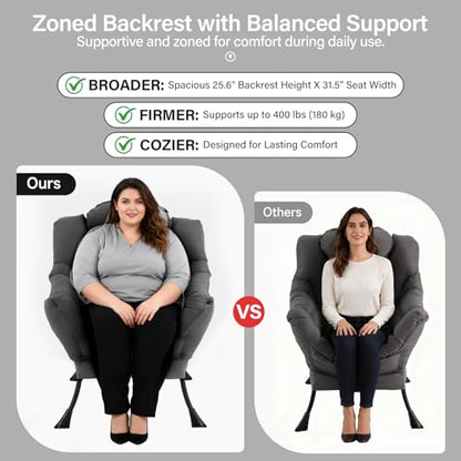 Lazy Chair with Ottoman, Reading Chair with Pillow，Dark Grey | Comfy Accent Lounge Chair with Pillow & folding Foot Stool, sturdy metal frame for bedroom, dorm or apartment, Living Room - color: Dark Grey