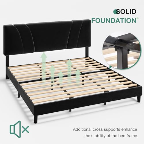 Novilla King Bed Frame and Headboard, King Bed Frame, Velvet Upholstered Bed Frames, No Box Spring Needed, Heavy Duty Feet, Easy Assembly, Black Velvet - color: Black Velvet, size: King