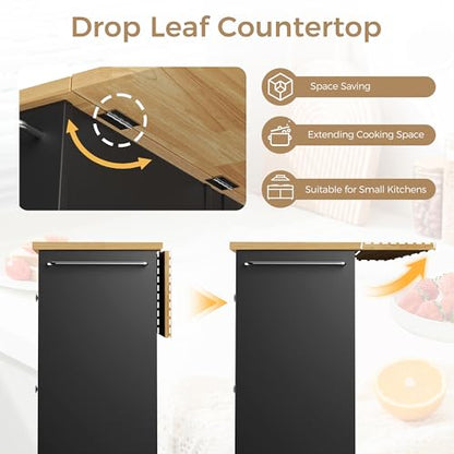 JY QAQA 40" Kitchen Island Cart Furniture cart on Wheels Rolling Portable Dining Room Serving Utility Carts Mobile Movable with Drawers Cabinet,Black - color: Black, size: 40-IN