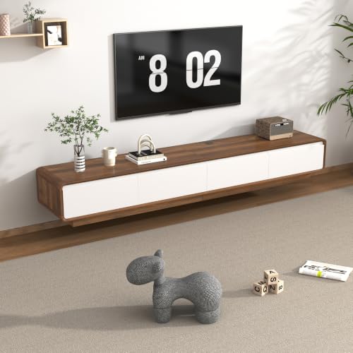 chartustriable 78.7" Minimalist Floating TV Stand for TVs up to 85 Inches, Modern Wall Mounted Media Console with 2 Drawers, Entertainment Center for Living Room, Walnut and White - color: Walnut and White, size: 78.7 Inch