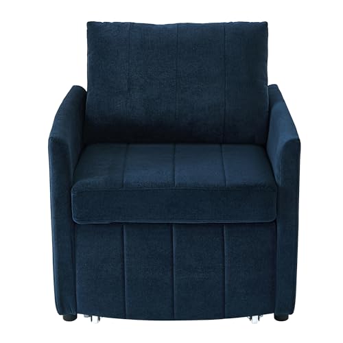 Pull Out Sofa Bed for Living Room, 31.5" Upholstered Convertible Sleeper Sofa, 3-in-1 Convertible Sleeper Chair with 5-Position Adjustable Backrest, Side Pockets and a Storage Basket (Blue/352) - color: Blue/352