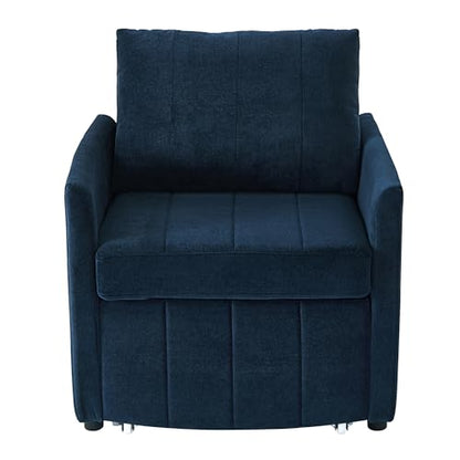 Pull Out Sofa Bed for Living Room, 31.5" Upholstered Convertible Sleeper Sofa, 3-in-1 Convertible Sleeper Chair with 5-Position Adjustable Backrest, Side Pockets and a Storage Basket (Blue/352) - color: Blue/352