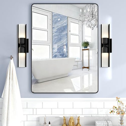 Krymnar 40"x30" Bathroom Vanity Mirror Over Sink, Black Rectangular Aluminum Frame with Rounded Corner(Small-Radius), HD Shatterproof Glass & Rust-Proof Wall Mirror for Bedroom, Living Room, Entryway - size: 40"L x 30"W