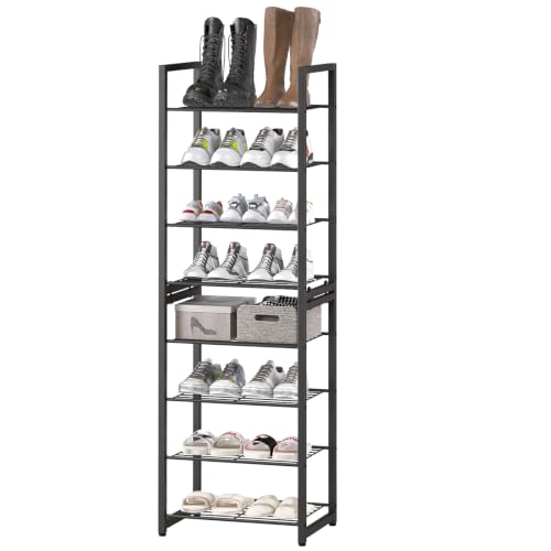 Stackable Shoe Rack, 8-Tier Metal Organizer Holds up to 16 Pairs, Tall Narrow Shoe Storage for Small Space Closet Hallway, Black - size: 8 Tier