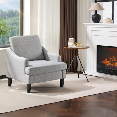 VINGLI Linen Fabric Accent Chair Grey, Modern Upholstered Armchair, Comfy Sofa Chair Living Room Bedroom Furniture for Apartment - color: Grey