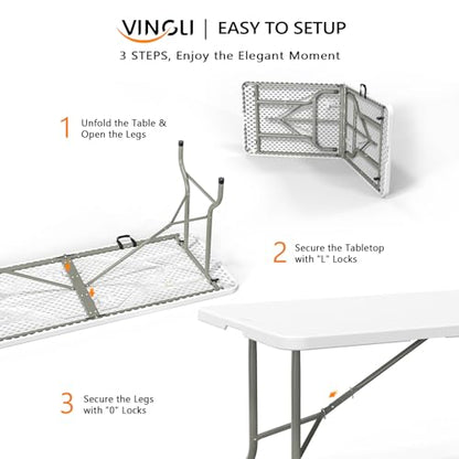 VINGLI 6-Foot Portable Plastic Folding Table,Rectangular HDPE Tabletop Foling Table for Indoor and Outdoor Use with Carrying Handle,White 100 Pack - size: 100 Pack