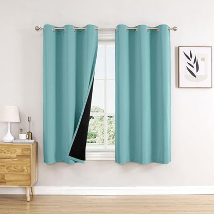 ChrisDowa 100% Blackout Curtains for Bedroom 63 Inches Long 2 Panels Set | 2 Thick Layers, Thermal Insulated, Light Blocking, Grommet, Window Treatment, Living Room Drapes, Aqua, 38 x 63 Inch - color: Aqua, size: 38"W x 63"L (Pack of 2)