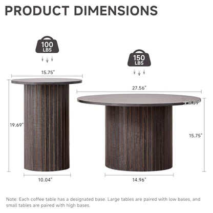 Round Nesting Coffee Table Set of 2 Mid Century Modern Wood Round Coffee Tables with Flexible Small Boho Circle Side Table for Space Saving Living Room Comedor Home Office Bedroom(Black) - color: 2pcs Black