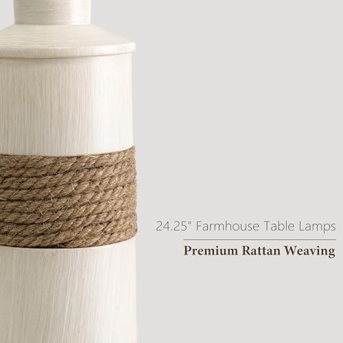 BOBOMOMO 24.5" Farmhouse Boho Table Lamps Set of 2, Hand-Woven Rattan Bedside Lamps with 3-Way Dimmable Touch Control & USB A+C Ports, Nightstand Lamp for Bedroom, Living Room, Corner (Bulbs Included) - color: BOHO