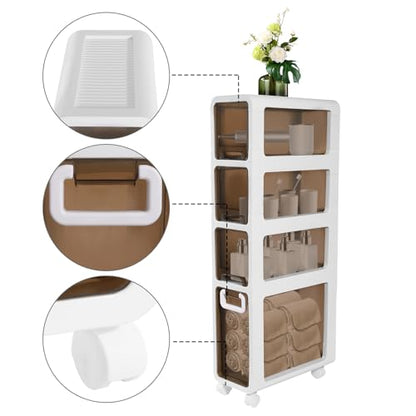 4-Tier Bathroom Floor Cabinet,Narrow Slim Storage Cabinet with Wheels,Movable Cabinet for Small Sapce, Bathroom,Living Room - size: 4-Tier-7.9"W