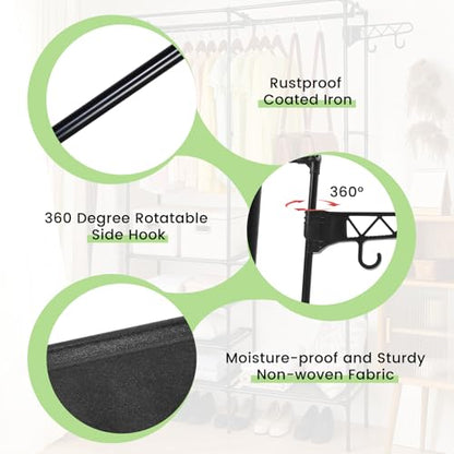 Clothes Rack, Multifunctional Metal Freestanding Garment Racks Closet Wardrobe Rack Organizer for Hanging Clothes Bedroom Laundry Living Room - size: Black 14.2"D x 42.1"W x 66.1"H