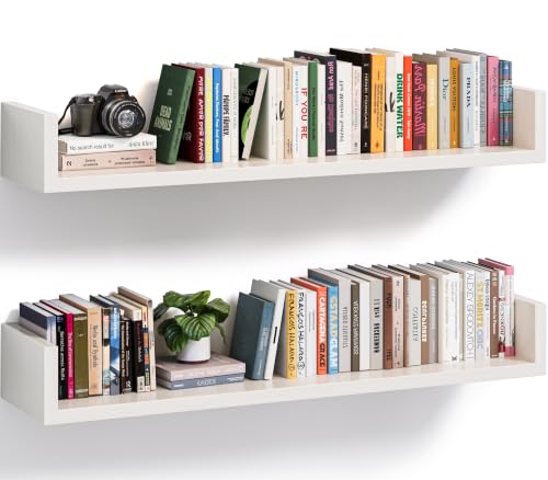 Floating Bookshelves for Wall - Wall Mounted Bookshelf Set of 4, U-Shaped Hanging Bookshelf for Bedroom, Living Room & Office, Wall Book Shelf for Home Decor & Storage (White, 31.5, 2) - color: White, size: 31.5 Inches