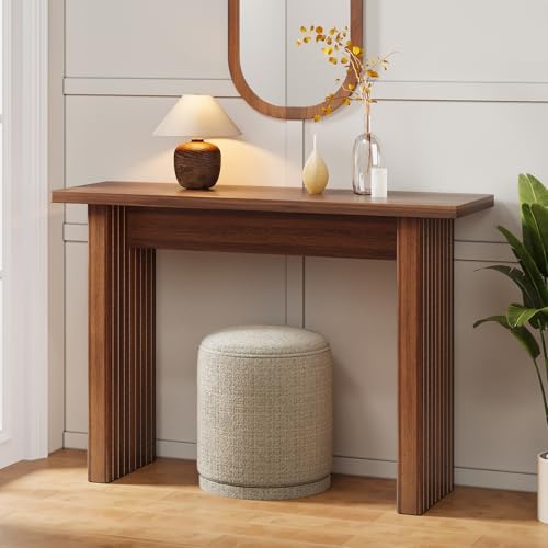 Mid Century Narrow Entryway Console Table, 43.3" Fluted Wood Couch Table Behind Sofa Long and Skinny for Living Room Hallway Entrance Foyer, Walnut - color: Walnut