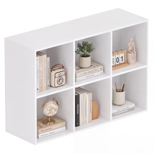 Book Shelf, Wooden Cube Storage Organizer with 11" Open Cubes, Stackable Modular Bookcase for Room Divider Storage, 2 Tier Bookshelf for Living Room, Bedroom, Office (White, 6-Cube) - color: White, size: 6-Cube