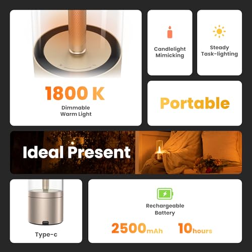 YEELIGHT Cordless Table Lamp, Portable Ambient Lighting, 1800K Warm Amber Light, USB-C Rechargeable, Twist Dimming, Candlelight Breathing Mode, Battery Operated Lamp for Home, Table, Bar, Cafe Decor