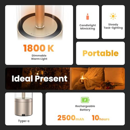 YEELIGHT Cordless Table Lamp, Portable Ambient Lighting, 1800K Warm Amber Light, USB-C Rechargeable, Twist Dimming, Candlelight Breathing Mode, Battery Operated Lamp for Home, Table, Bar, Cafe Decor