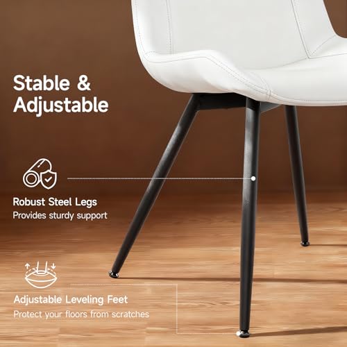 Dining Chairs Set of 2, PU Leather Armless with Metal Legs Pearl White | Fits Dining Rooms, Kitchens, Waiting room, Living rooms, Offices & Cafes, Easy to Clean Easy to assemble Adjustable Foot Pads - color: Pearl White