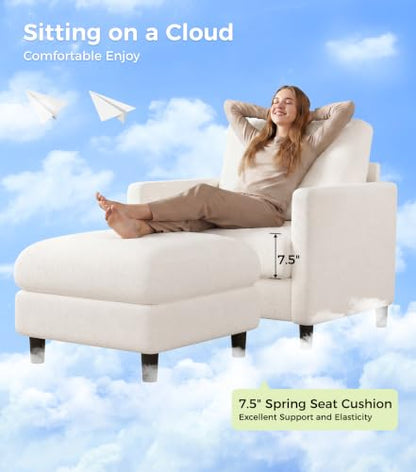 Welzona Sofa Accent Chair with Ottoman, 33" Teddy Reading Chair and Ottoman | Comfy Teddy Fabric, Tool-free Setup, Washable Covers, All-wood Chair and Ottoman Sets for Living Room, Bedroom, Beige - color: Beige, size: standard & ottoman