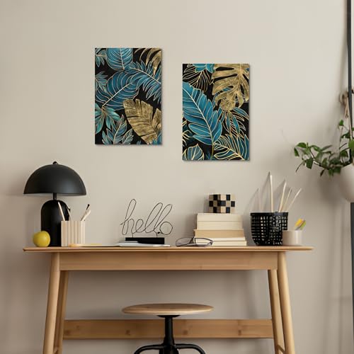 arttitue Bedroom Plant Wall Art Canvas: Tropical Leaf Picture Monstera Leaves Print Botanical Palm Painting 2 Piece Boho Artwork for Bathroom Living Room Decor - color: Monstera Leaf, size: 11"x16"x2Pcs