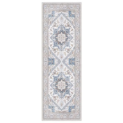 OPPODREAM Soft Area Rugs 2x6, Persian-Inspired Washable Rug, Cream White & Blue - color: Cream White & Blue, size: 2' x 6' (Runner)