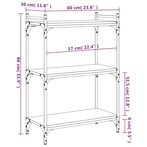 Industrial Black Bookcase with 3 Adjustable Shelves, Engineered Wood and Metal Frame, 23.6 x 11.8 x 33.9 in, Small Modern Standing Shelf for Living Room and Office - color: Black/33.9", size: 23.6"