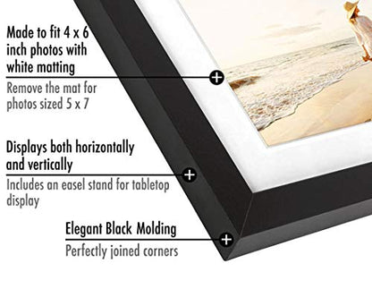 Americanflat 5x7 Picture Frame with Shatter-Resistant Glass - Set of 2 - Use as 4x6 Frame with Mat or Display 5x7 Photo Without Mat - Signature Collection - Picture Frames for Tabletop or Wall - Black | Engineered Wood construction, Shatter-resistant glas