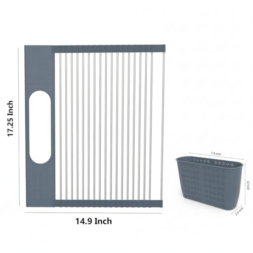 Roll Up Dish Drying Rack Over Sink, 17.5" x 15.2" Foldable SUS304 Stainless Steel Kitchen Dish Drainer, Heat-Resistant Multipurpose Rolling Sink Rack Organizer,Grey - size: Grey（17.5" X 15.2"）