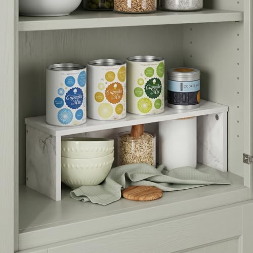 18-Inch Wide Counter Shelves, Stackable Organizer Shelf, Easy Assembly Spice Rack, Kitchen Countertop Organizer for Pantry, Kitchen, Coffee Bar, Marble White - size: 18-Inch