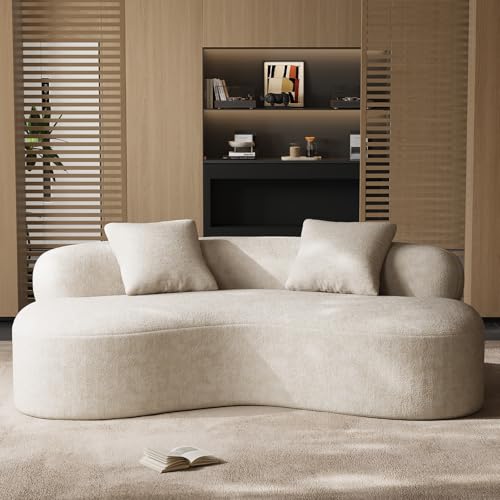 79" Curved Loveseat, Boneless Deep Seat Boucle Cloud Sofa, Brown | Curved boneless design, deep plush seating, soft boucle upholstery and 2 pillows deliver cloud-like comfort for living rooms. - color: Brrown