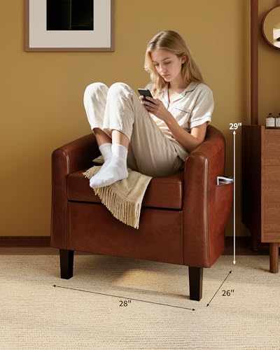 Leather Accent Chair, PU Leather Barrel Chairs, Comfy Round Club Armchair with Soft Cushion for Living Room, Bedroom, Reading, Waiting Room, Brown - color: Brown