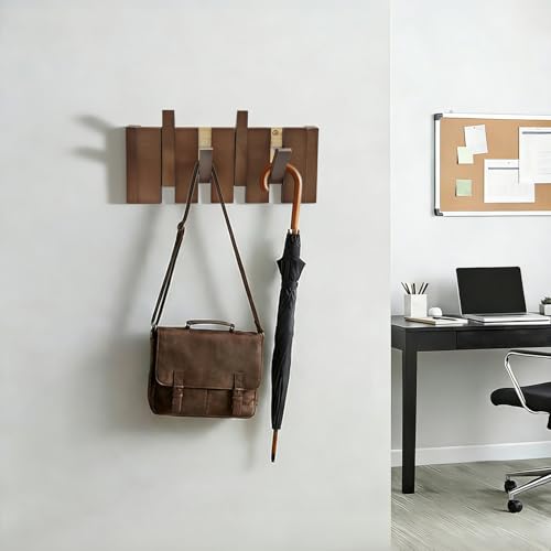 11.8" Wooden Piano Key Coat Rack Wall Mounted, 4 Hooks Natural Walnut Wall Coat Rack, Wall Mounted Coat Rack for Hanging Coats/Hats/Keys/Towels/Bags - size: 4 Hooks