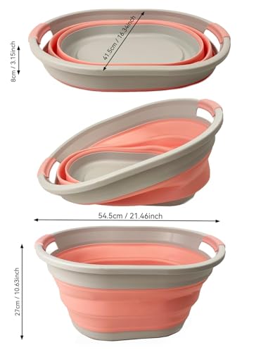 SAMMART Collapsible Plastic Oval Laundry Basket - Foldable Pop Up Storage Container/Organizer - Portable Washing Tub - Space Saving Hamper/Basket (Grey/Quartz Pink, 32L) - color: Grey/Quartz Pink, size: 32L