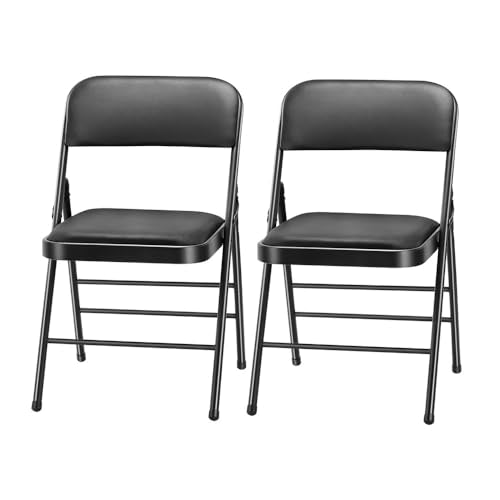 Pack of 2 (Fabric/Vinyl) Steel Frame Metal Foam Padded Folding Chairs (Black, Gray, White) (2-Pack - Vinyl Black) - color: 2-pack - Vinyl Black