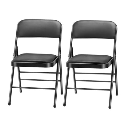 Pack of 2 (Fabric/Vinyl) Steel Frame Metal Foam Padded Folding Chairs (Black, Gray, White) (2-Pack - Vinyl Black) - color: 2-pack - Vinyl Black
