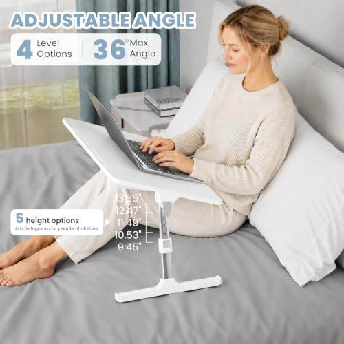 Adjustable Lap Desk, Foldable Laptop Desk for Bed, X-Large Lap Table | 23.6 x 15.7 Inches Bed Laptop Table, Laptop Stand for Couch & Sofa, Laptop Tray for Adults Writing Reading Eating, White - color: White