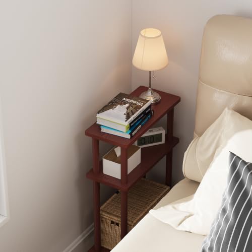 Apicizon Small Narrow Side Table, 3-Tier Skinny End Table, Dark Brown | Sofa Side Table, Slim End Table, Wood Storage Shelf, Slim Nightstand Bedside Table for Narrow Spaces, Living Room, Bedroom - color: Dark Brown, style: Narrow Side Table