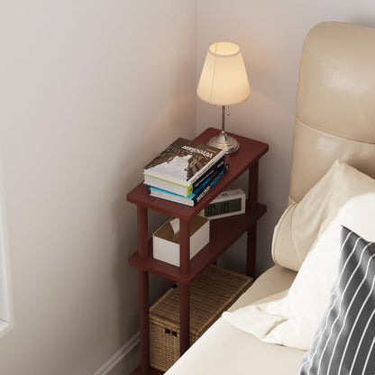 Apicizon Small Narrow Side Table, 3-Tier Skinny End Table, Dark Brown | Sofa Side Table, Slim End Table, Wood Storage Shelf, Slim Nightstand Bedside Table for Narrow Spaces, Living Room, Bedroom - color: Dark Brown, style: Narrow Side Table