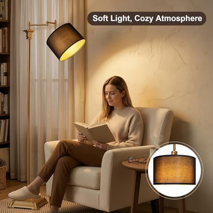 Scenekoy 68” Floor Lamp with Remote for Living Room Bedroom, Antique Gold | 350ºAdjustable Swing Arm Standing Lamp, Stepless Brightness, Black Shade, Decor for Reading House Home Office, Bulb Included - style: Antique Gold