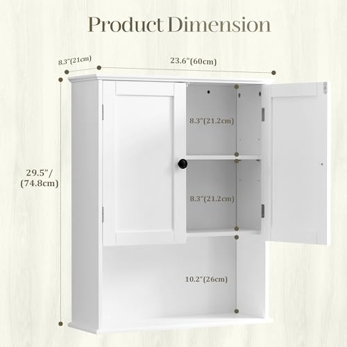 Bathroom Wall Cabinet, White 30" x 24" Wall Mounted Medicine Cabinet, Over Toilet Storage Hanging Cabinet Adjustable Shelves Cupboard with Large Space for Laundry Room, Bedroom, Kitchen, Entryway - size: 29.5"x 23.6"x 8.3"-white